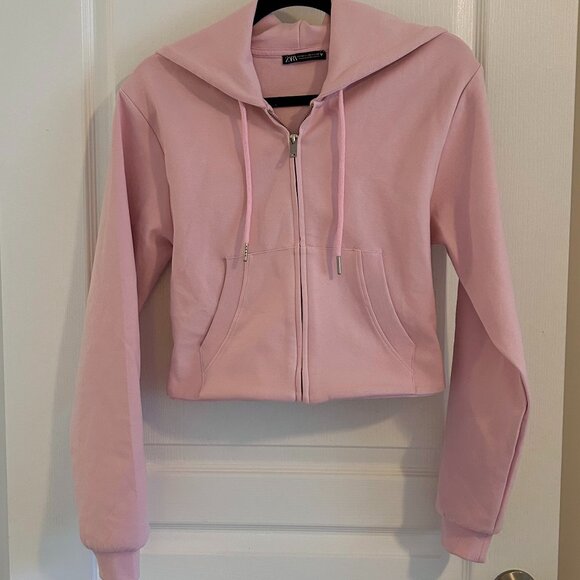 ZARA Cropped Hoodie in Soft Pink — Size M - Picture 1 of 4